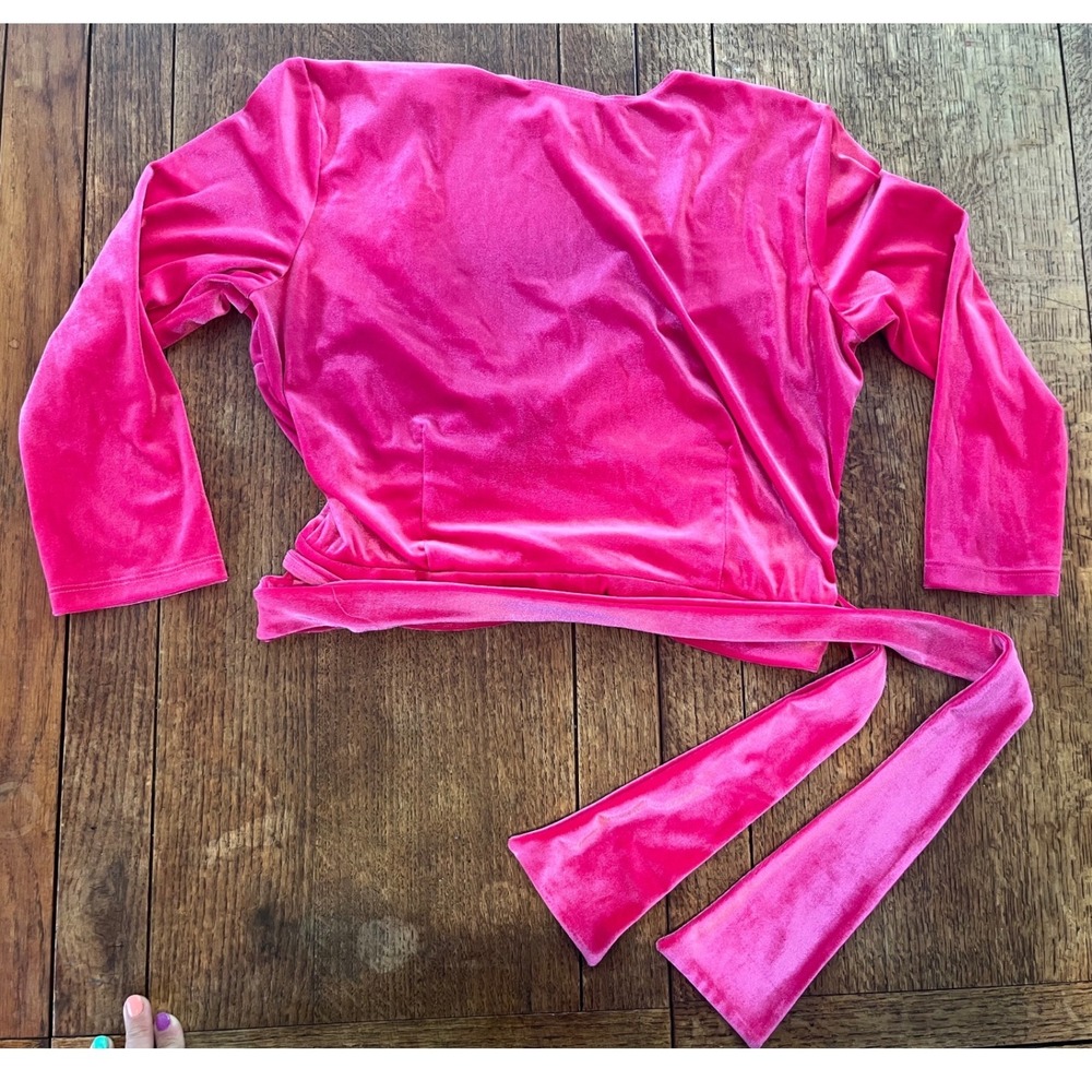 Vixen by Micheline Pitt pink velvet wrap top 3/4 sleeve pin-up retro XL - Picture 3 of 7
